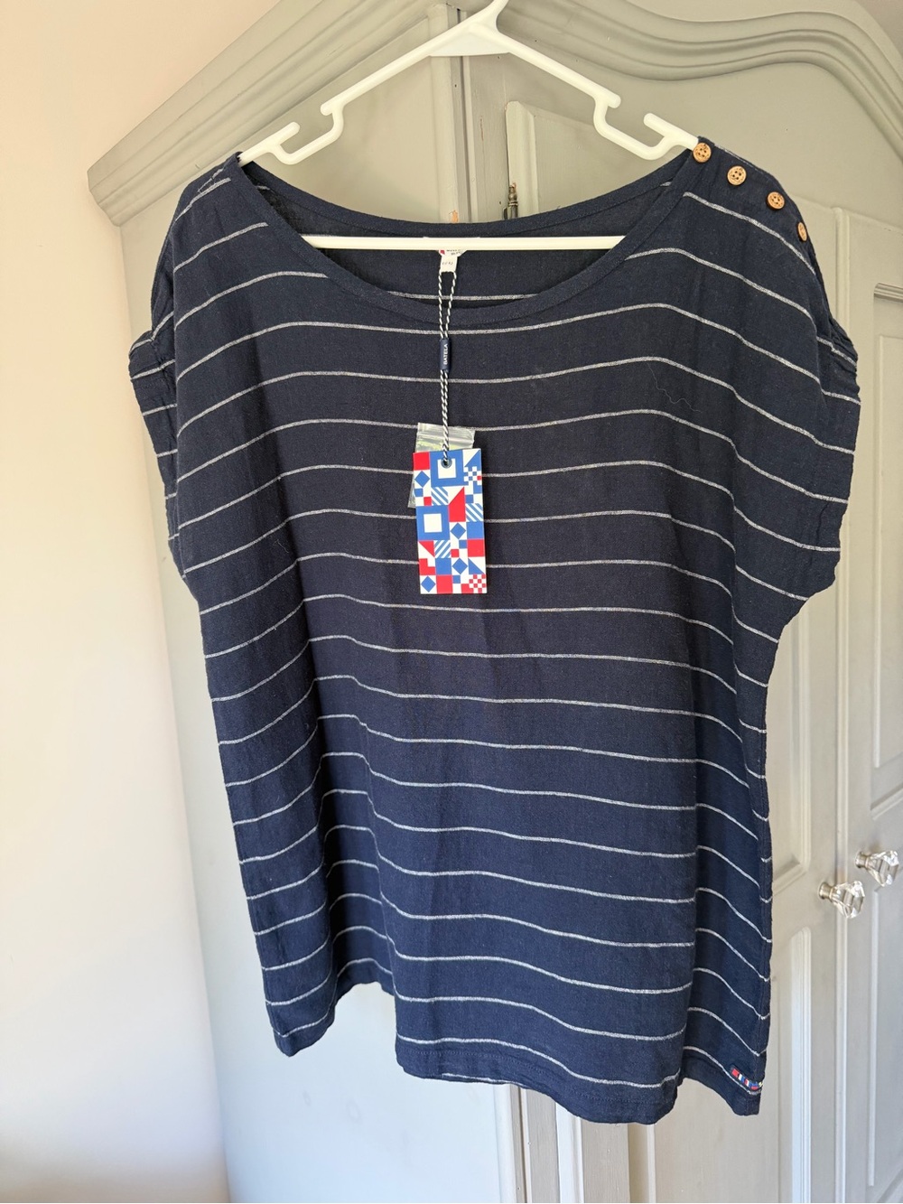 Batela navy linen top size 10